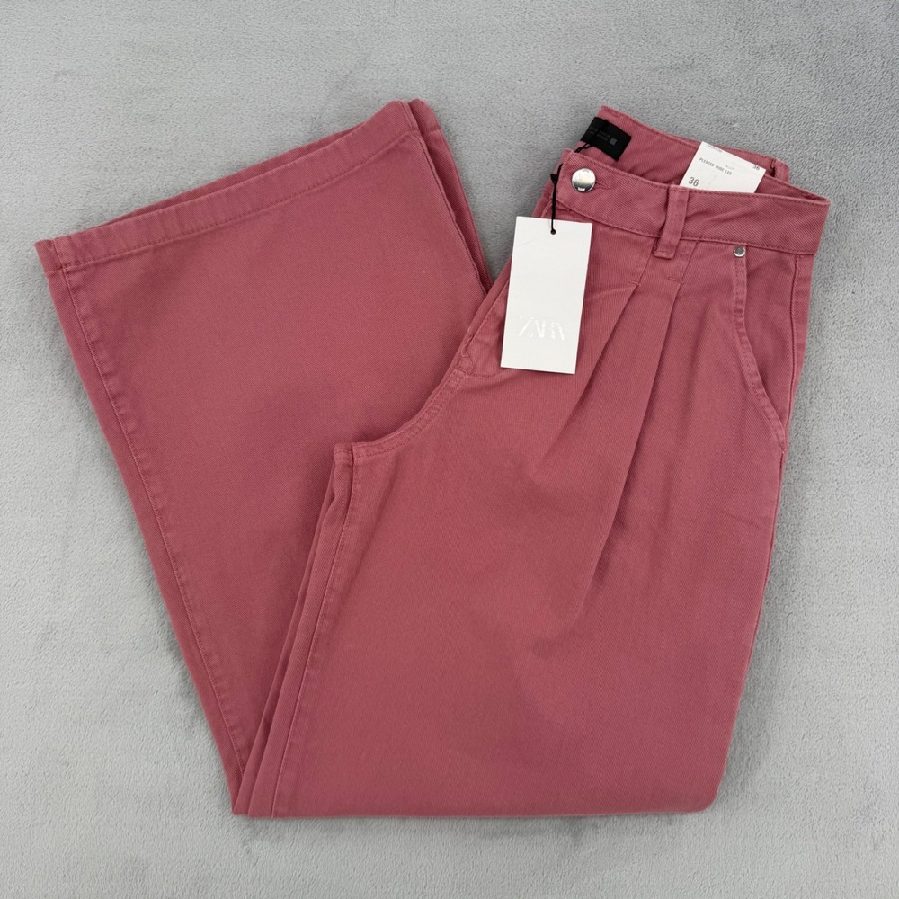 Zara Pants Trousers Pleated Wide Leg Rose Pink High Waisted Size 4 NEW